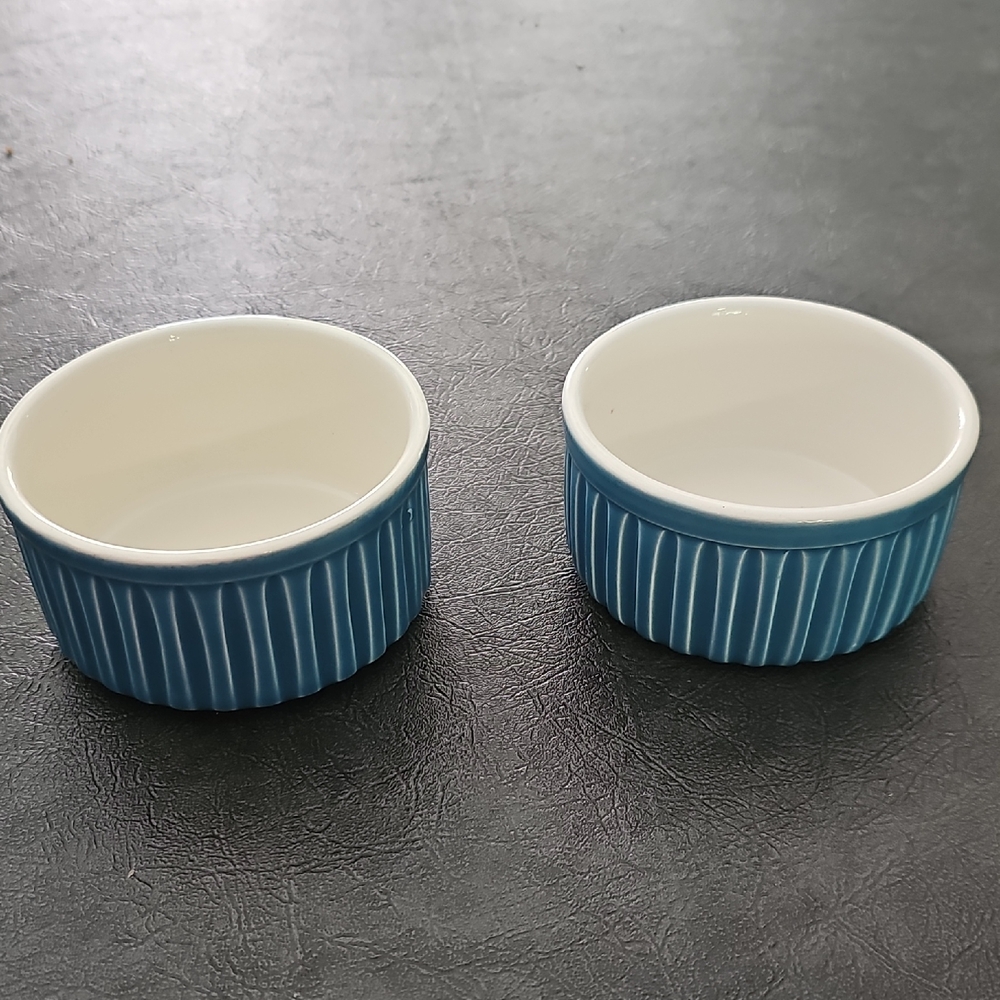 Blue and White Ceramic Ramekin Bowls